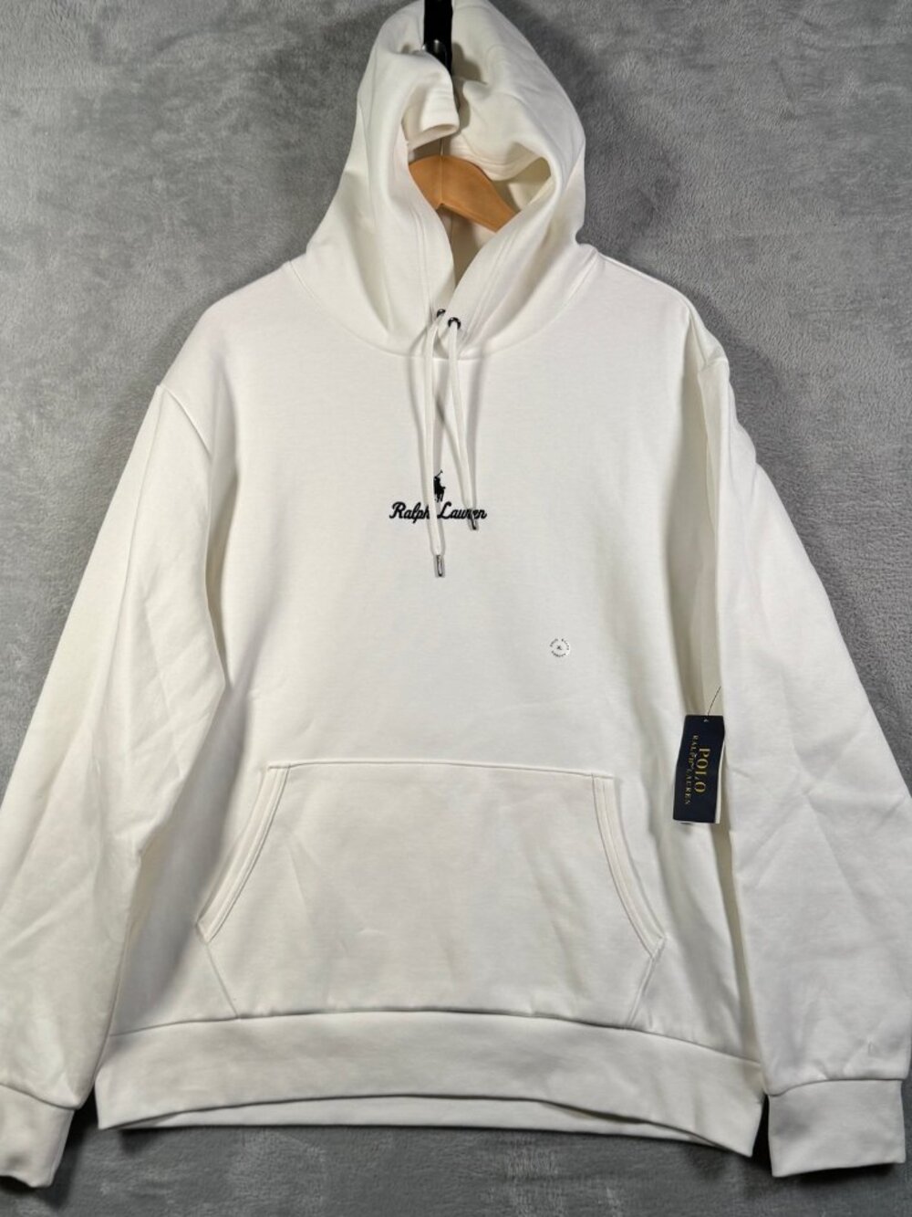 Polo Ralph Lauren Hoodie Mens XL White Center Logo Embroidered Script $150